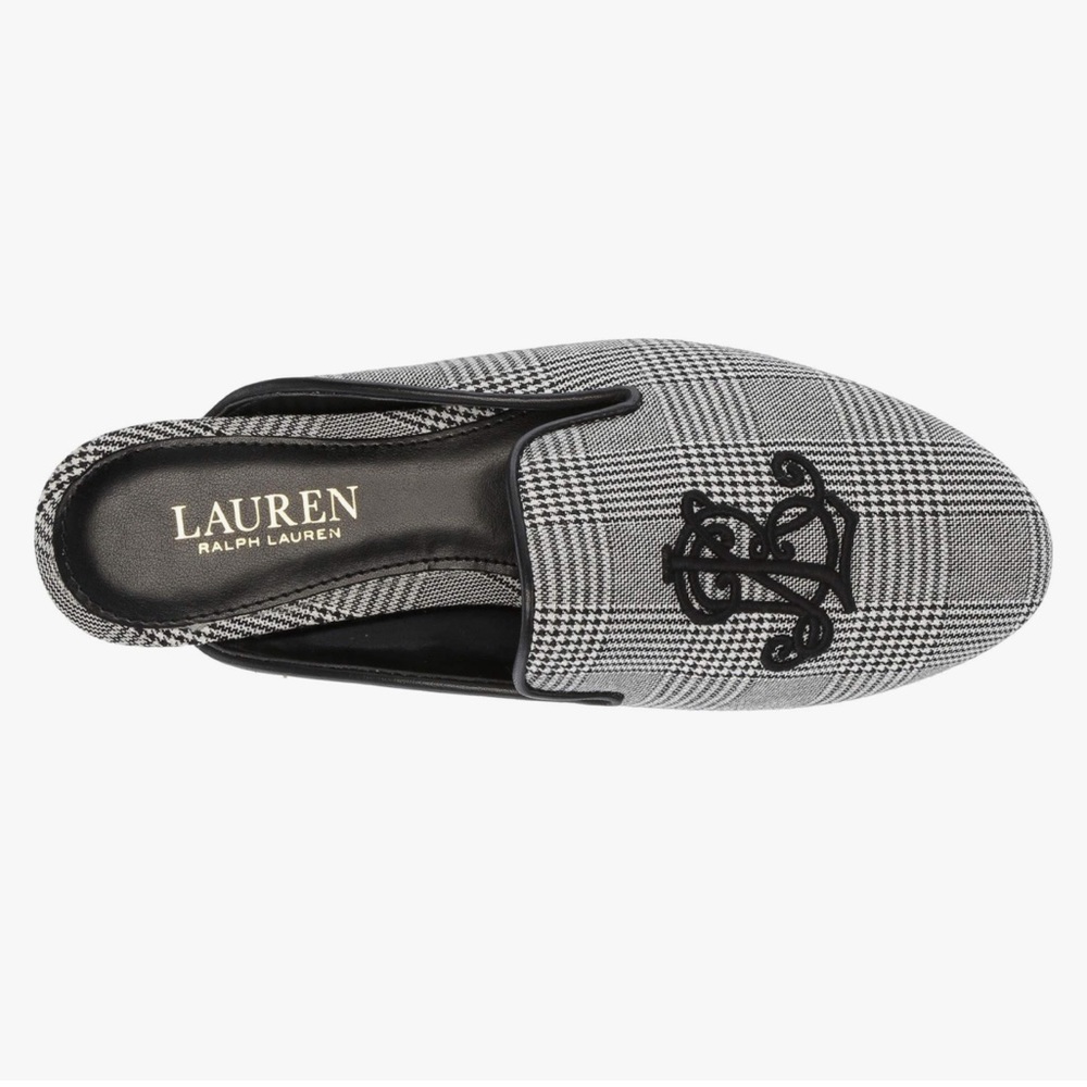 Ralph Lauren Black & Gray Plaid Embroidered Slip-On Loafers - Picture 2 of 5